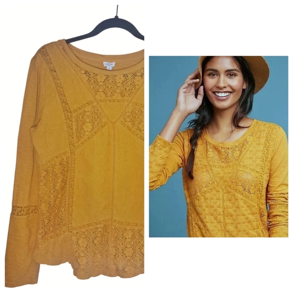 Anthropologie Eze Sur Mer Gold Piana Eyelet Top - Picture 1 of 7